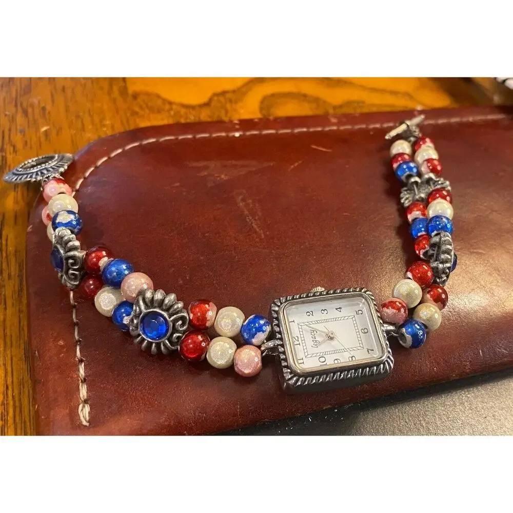 Women's 20mm Silver Tone Legacy Watch, Beaded and Crystal Bracelet Band